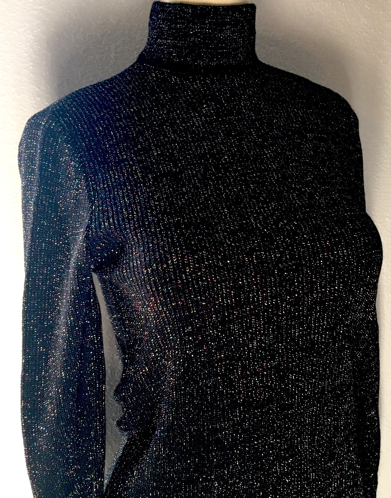 Vtg Jantzen Acrylic Color Metallic Sparkle Turtleneck Zip Up Sweater M