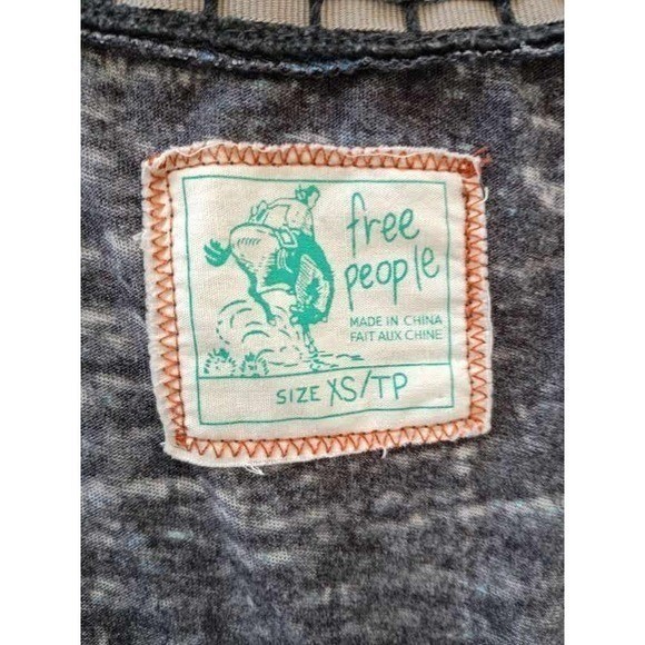 Free People Boho Peasant Blue Floral Embroidered Bell Slve Cotton Tunic S