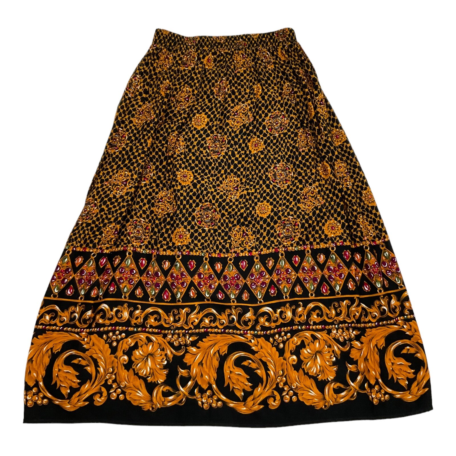 Touche L. A. Women’s Vintage Black Printed Midi Pleated Skirt Plus Size Medium.
