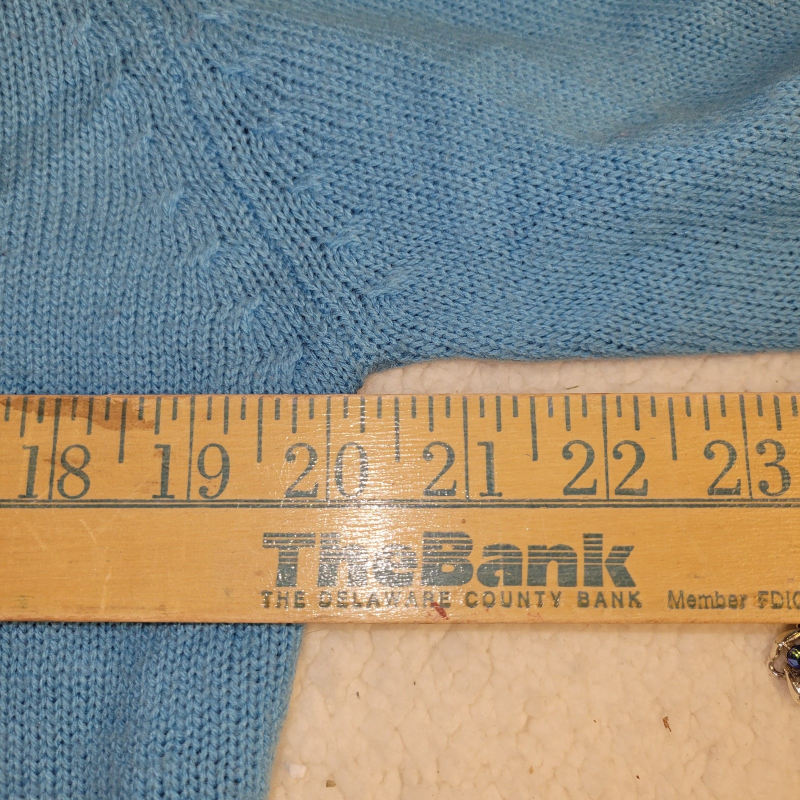Vintage Beaded Knit Sweater L Bib Feminine Blue Cottage Jumper Granny Core