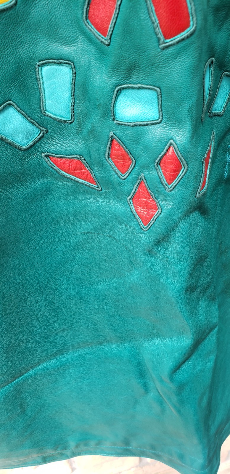 VTG 80s Jean Claude Jitrois Green Leather Jacket Sz 42 Designer Art FLAWS