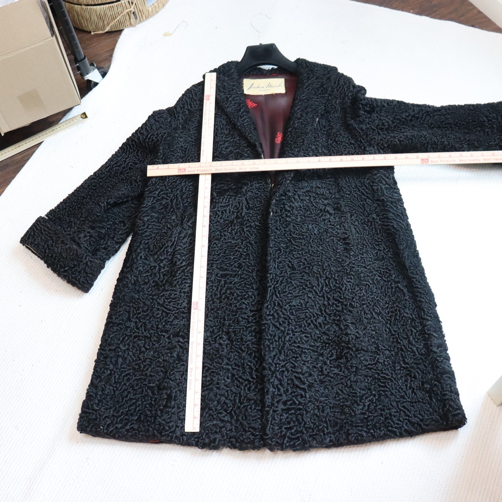 Vintage Jordan Marsh Persian Lamb Fur Coat Black Curly Wool Swing Jacket No Size