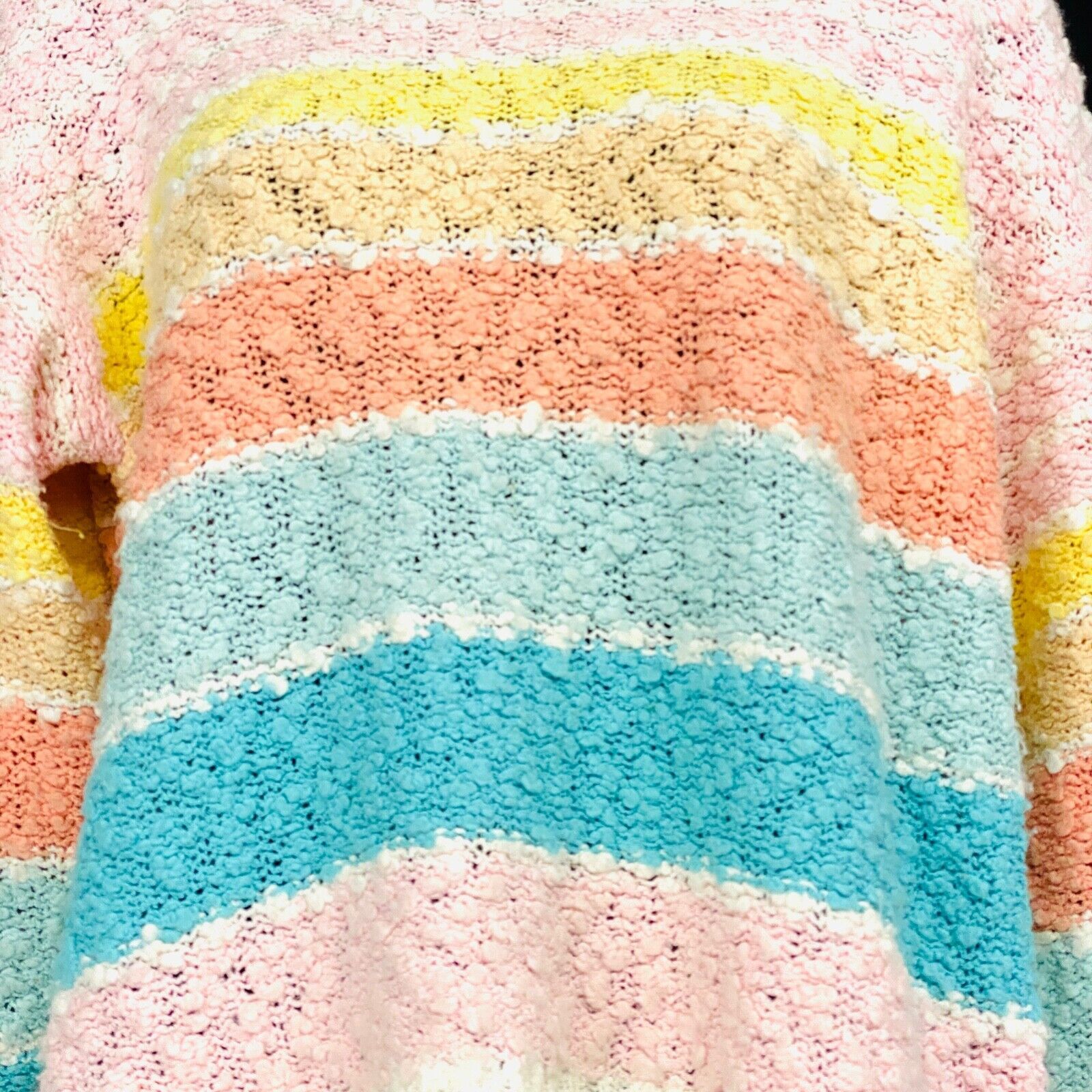 Vintage 1980s pastel stripes sweater, colorful color block knit top oversized M