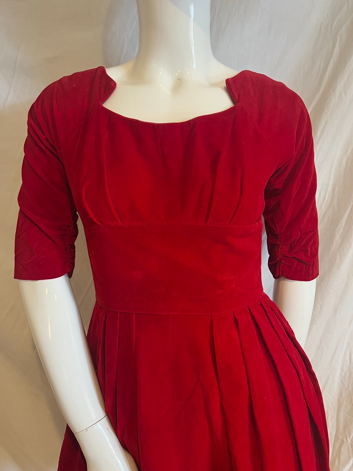 1950’S VELVET BOW TRIM A-LINE FULL DRESS SIZE XS XSMALL