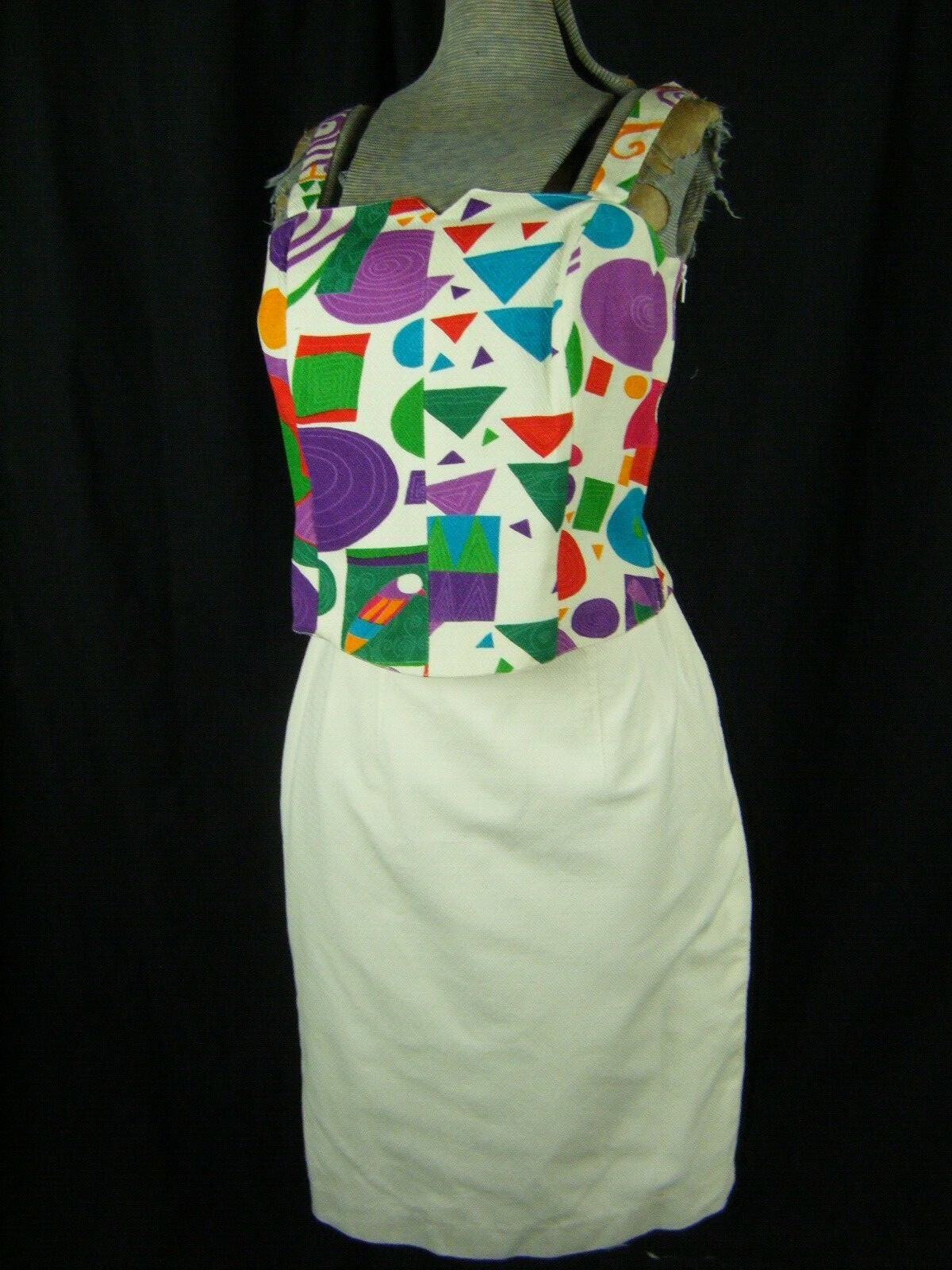 LOUIS FERAUD Vtg 80s Vibrant Color Summer Top & Cream Skirt-Bust 35/Waist 30/M