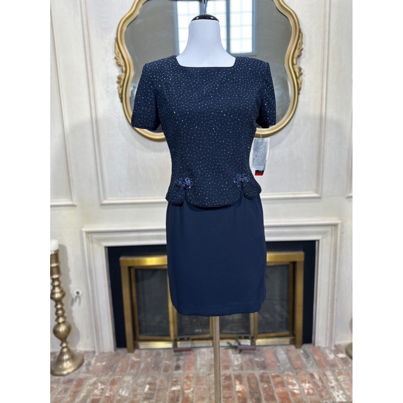 Jessica Howard Dress Size 8 Petite Vintage Navy Sequin Evening 90s Luxe