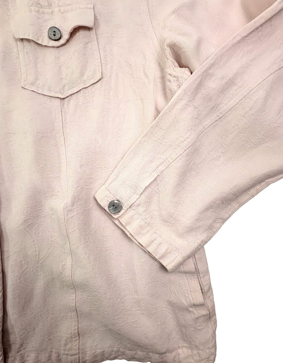 VTG Chico’s Design Linen Blend Jacket Pastel Pink Embossed Mandarin Collar L 3