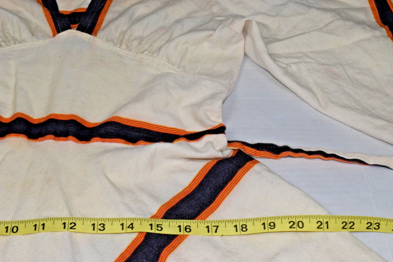 Vintage Dress Size S 70s Ivory Orange Black Stripe T Sleeve Soft Cotton Hippy