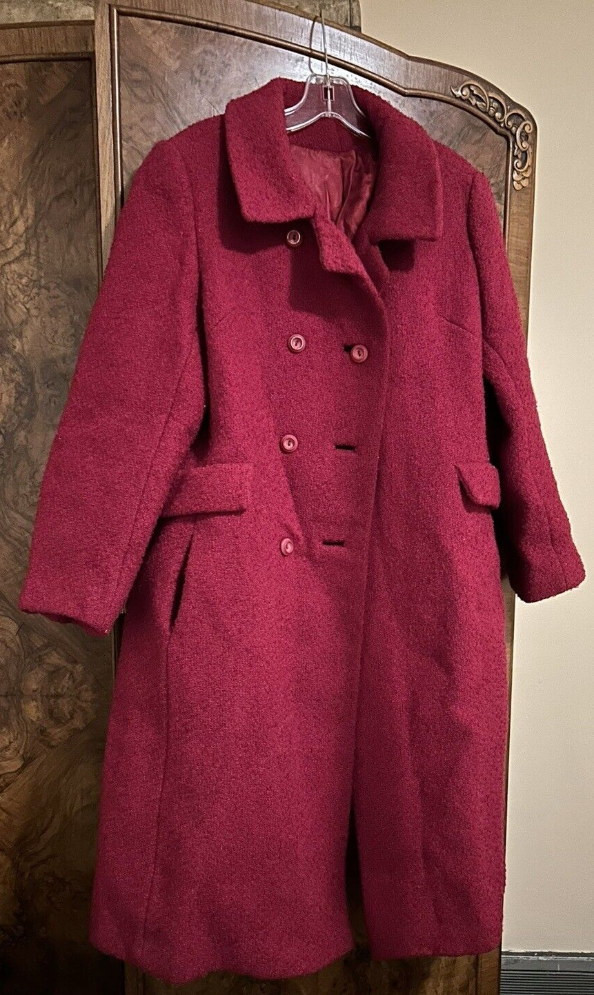 Vintage 1960’s Red Boucle Coat Long Med/Lg Valentine’s ILGWU label Made in USA