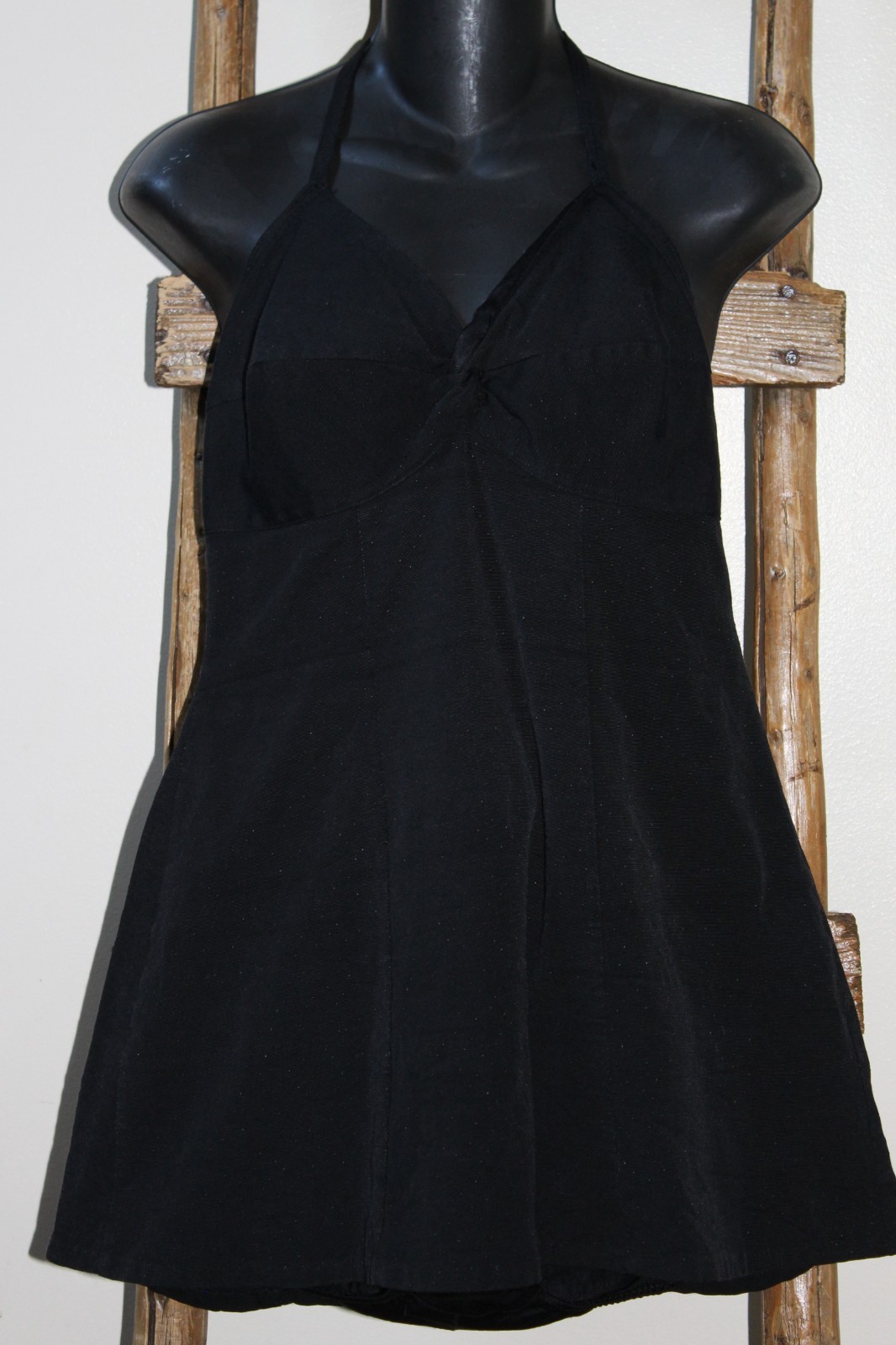Vintage~SEARS ROEBUCK~Kerrybrooke~Black~ONE PIECE~Swimsuit~SKIRT~Halter~SIZE 42