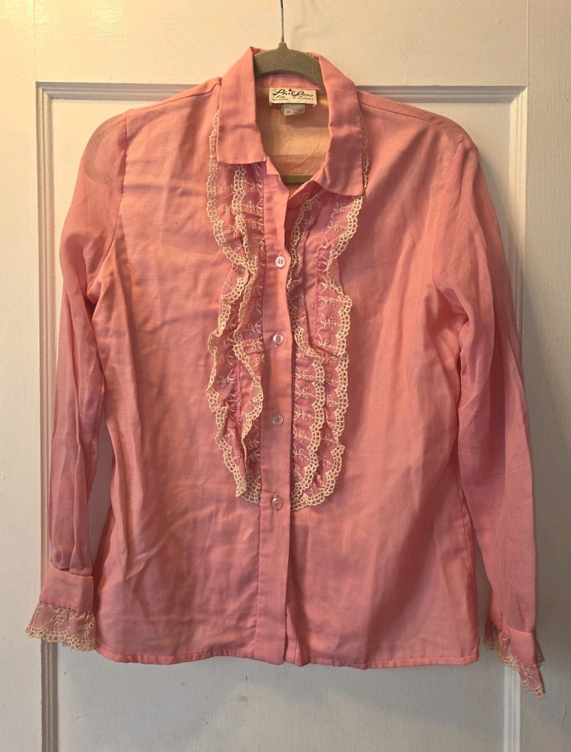 Vintage 70’s Phil Rose Pink And Lace Western Blouse. 13/14