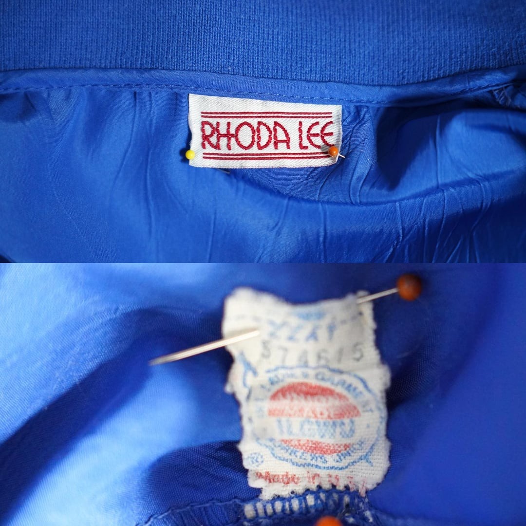 Vintage Rhoda Lee Crinkle Blouson Shirt M Blue USA Made Ribbed Hem Track Style