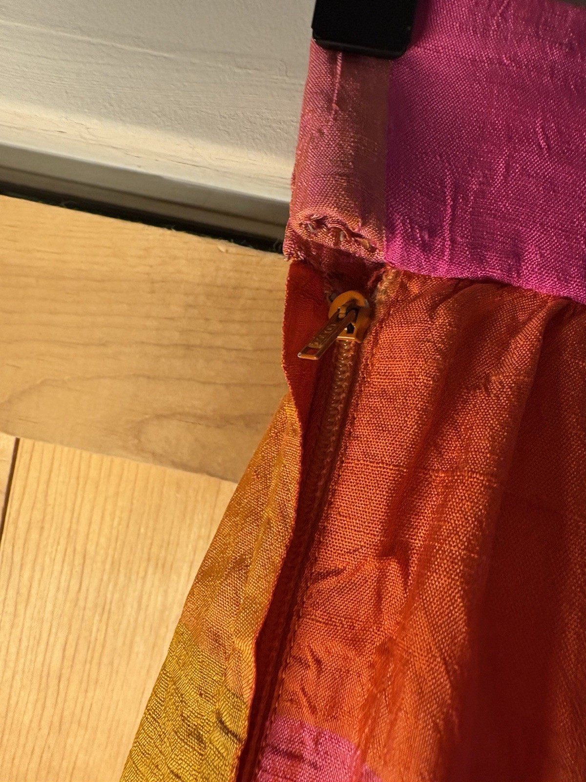 1970s vivid orange and pink plaid maxi skirt Waist 23” 3XS-2XS RETRO MAGIC
