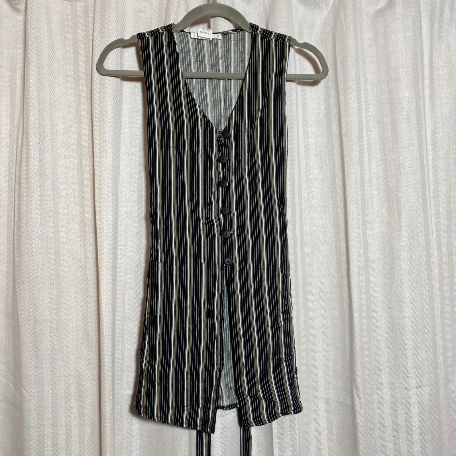 Vintage Rampage Womens Striped Button Front Tie Back Longline Vest Top Small USA