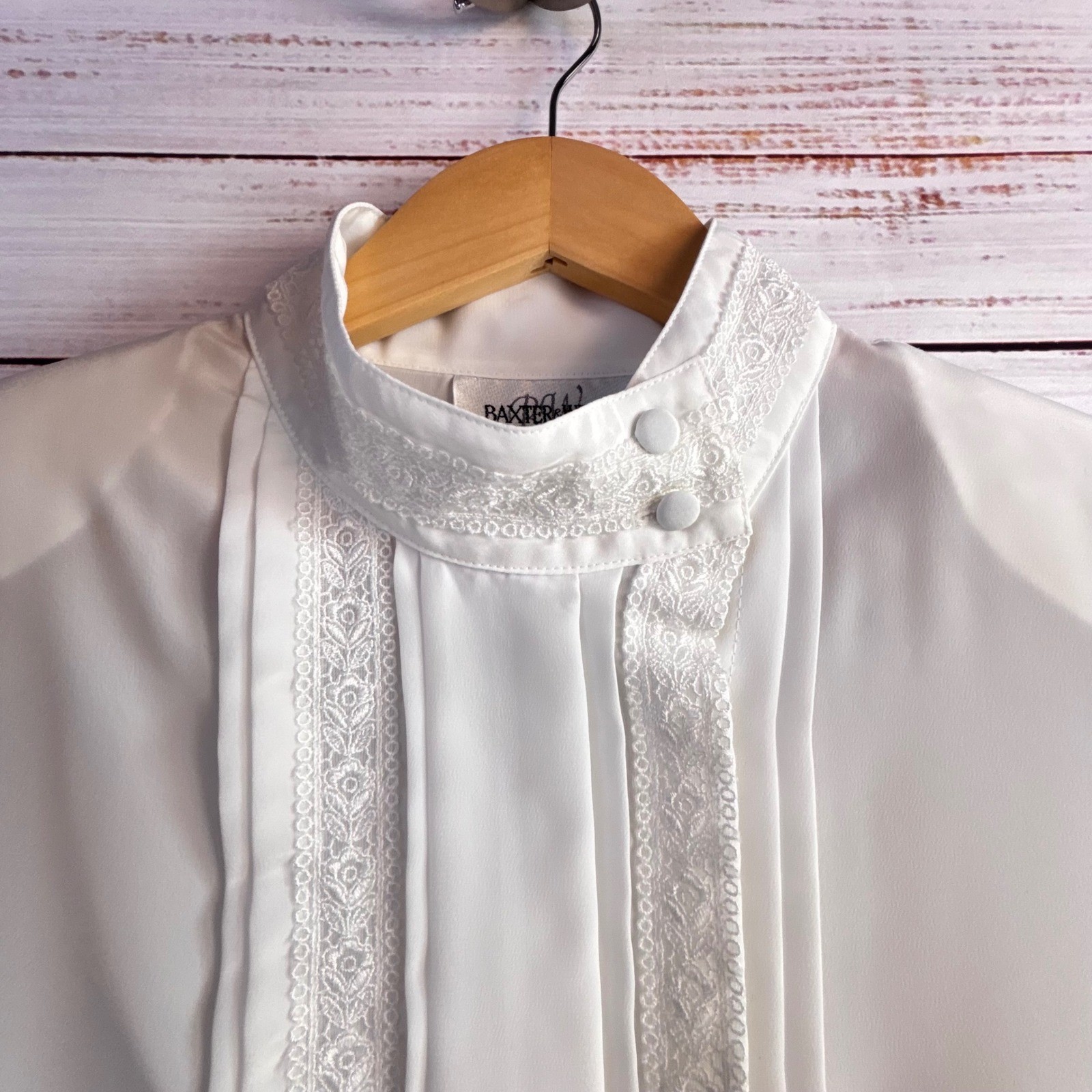 Victorian Coquette Vintage Blouse 12 White Silky Lace Mock Neck Dark Academia