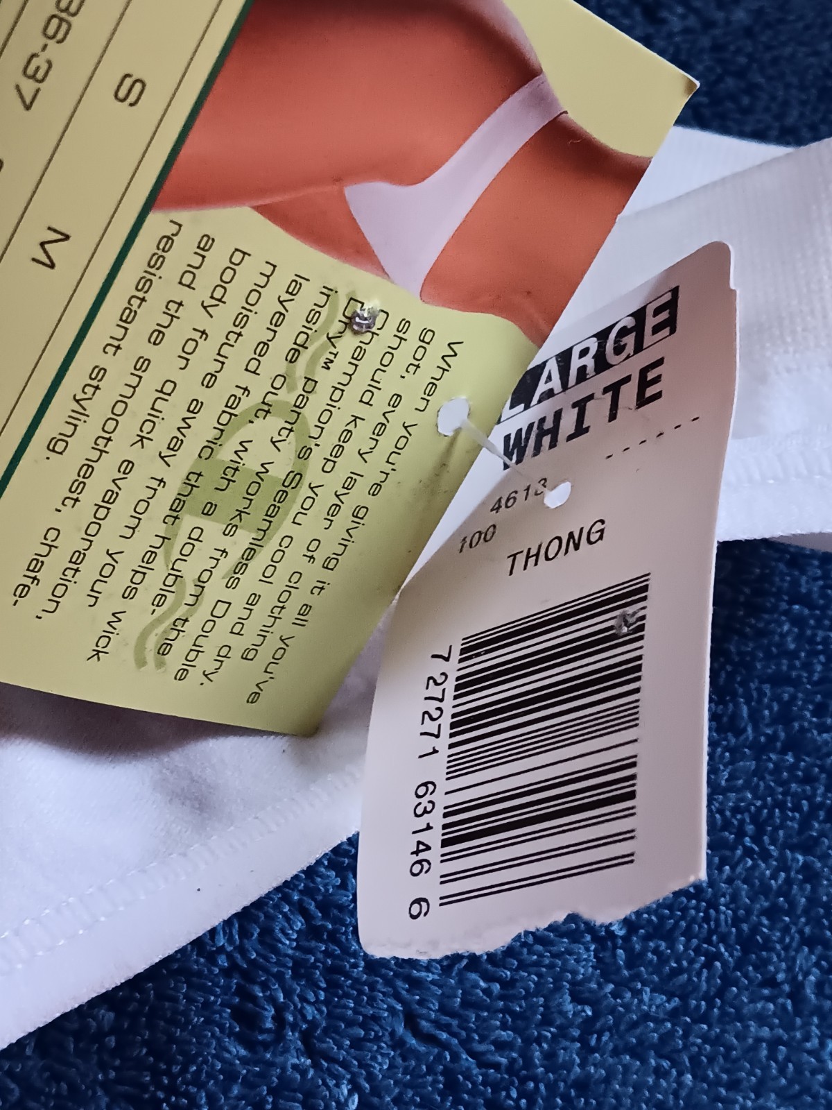2003 VTG CHAMPION Double Dry SEAMLESS SPORT Panty L THONG 4613 NWT White Undi