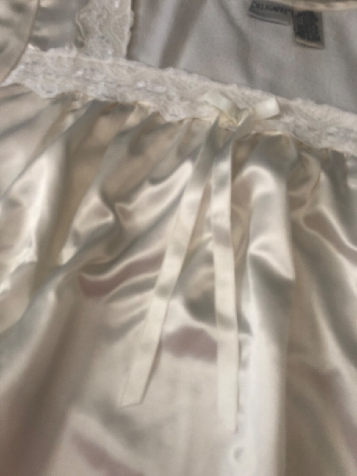 Delicates Vintage Victorian Style Nightgown Gown Satin Warm Lined Ivory Large