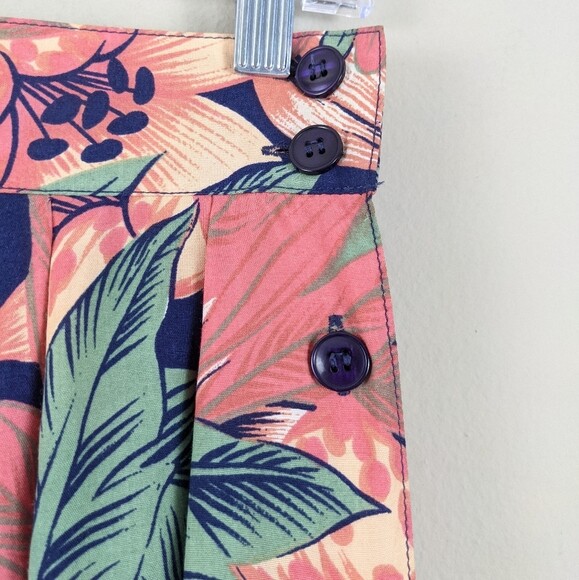 Vintage tropical print 100% rayon skirt Lee David ltd size 6 coral pink floral