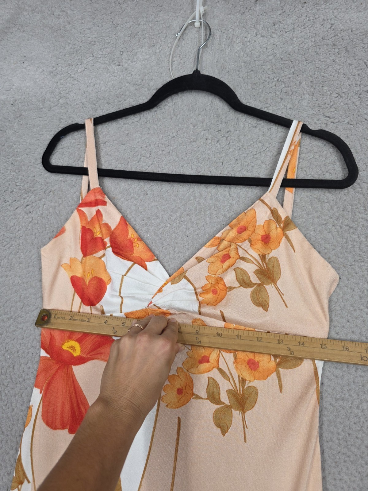 Vintage Hawaiian Maxi Dress S Small Vogue Paris Original Orange Floral Print