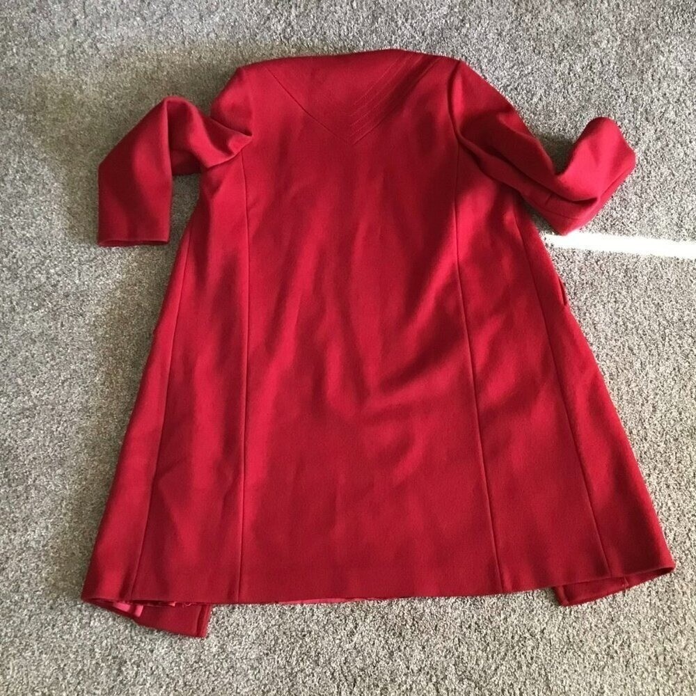 Bromleigh Vintage Red Wool Coat Stand Collar Button Front Satin Lined Women