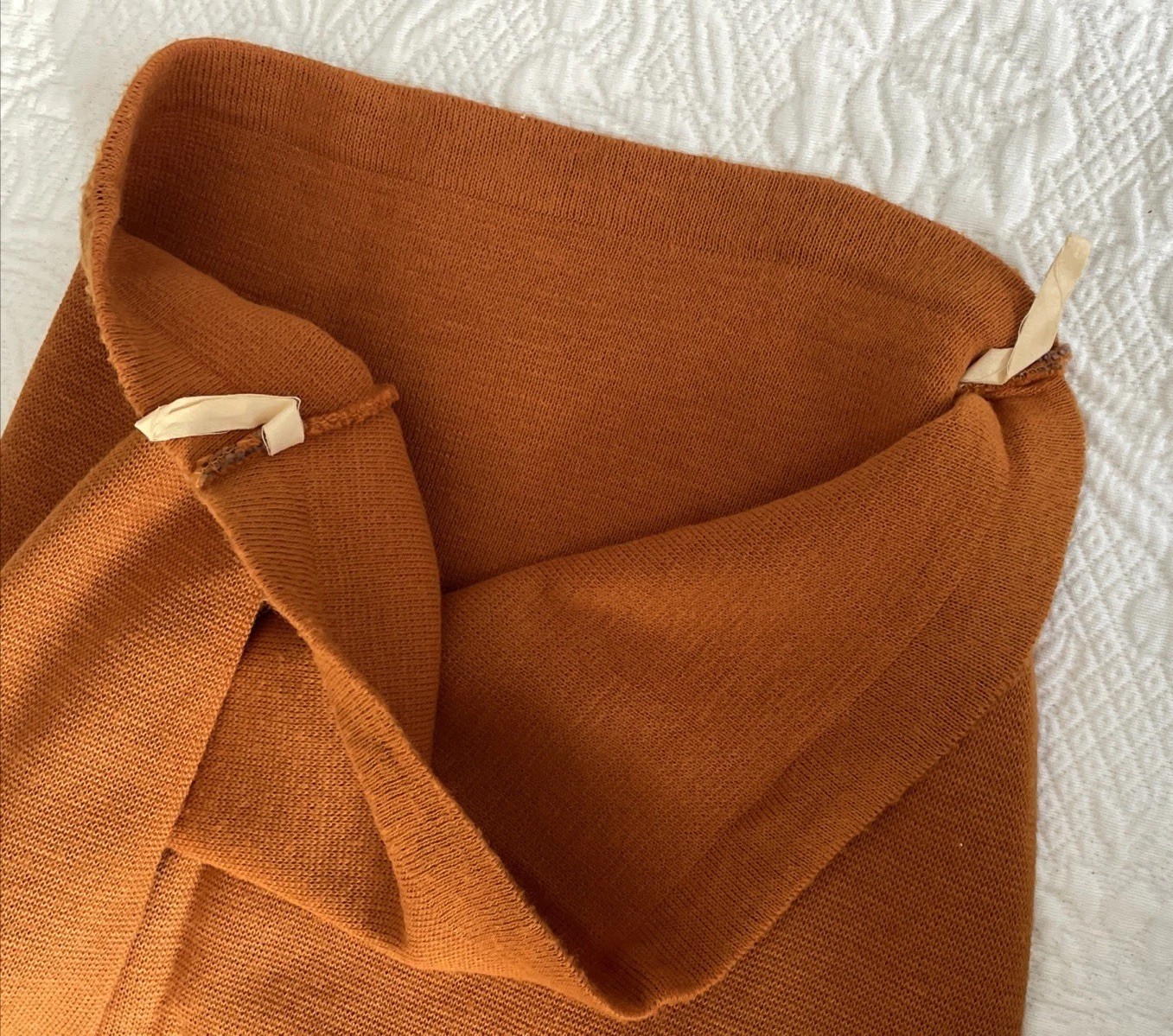 Vintage 1940s-50s Knit Cheerleader Set Burnt Orange & Black Sweater & Skirt