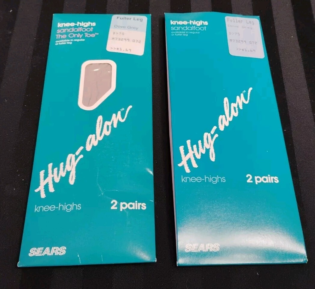 2-packs-4pr -Sears Hug-Alon Vtg. Knee High Nylon Stockings Fuller Leg Dove Grey