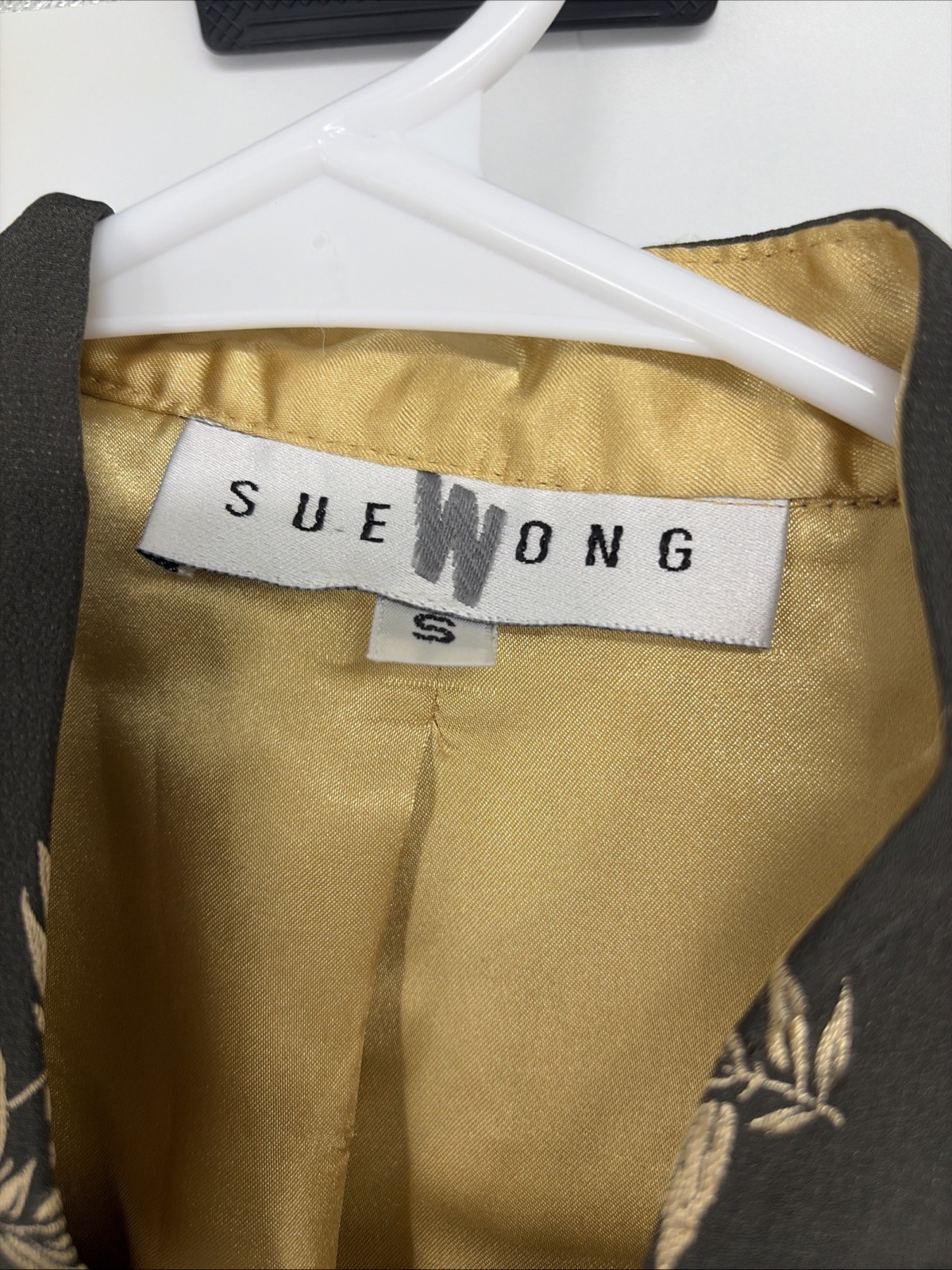 Vintage 80s Sue Wong Gold & Black Asian Inspired Blazer Top Small