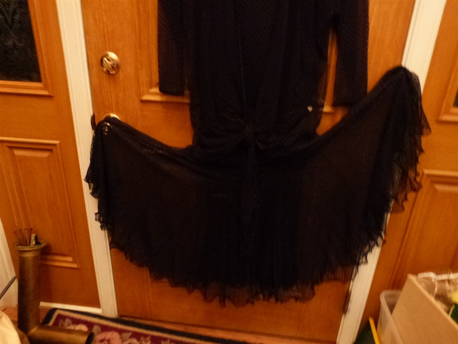 VTG 1980s black swiss polka dot flapper sheath long gothic dress & sheer jacket