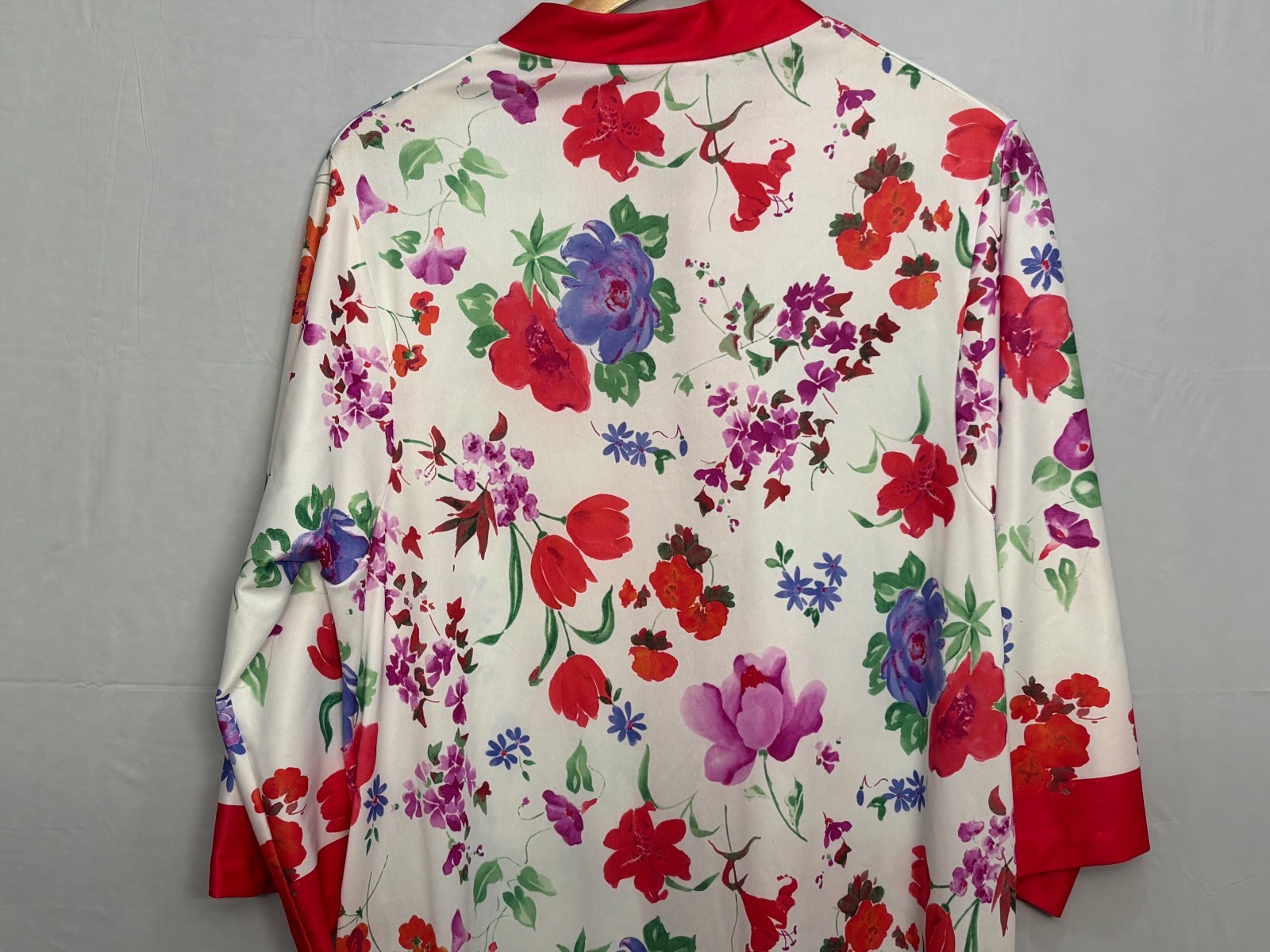 Evelyn Pearson Go-Goat Robe Womens Red White Floral Kimono Sleeve L Vintage 90s