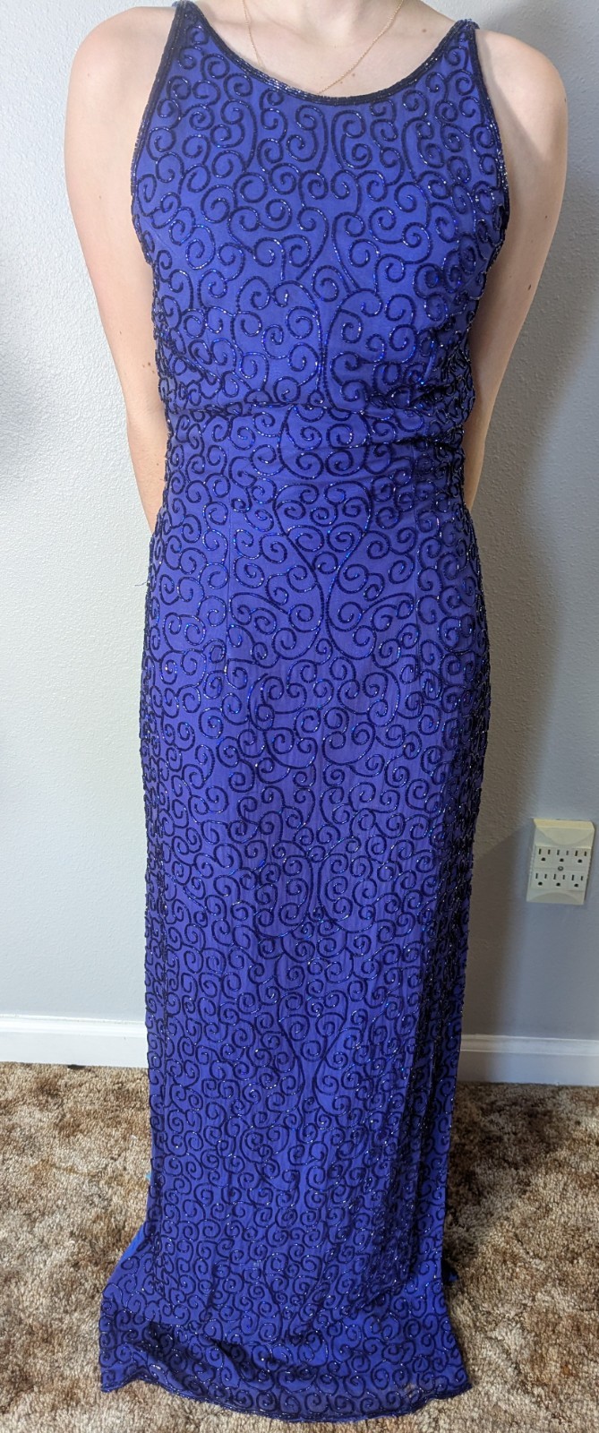 Andretta Donatello Vintage Women’s Medium Royal Blue Fully Beaded Evening Gown