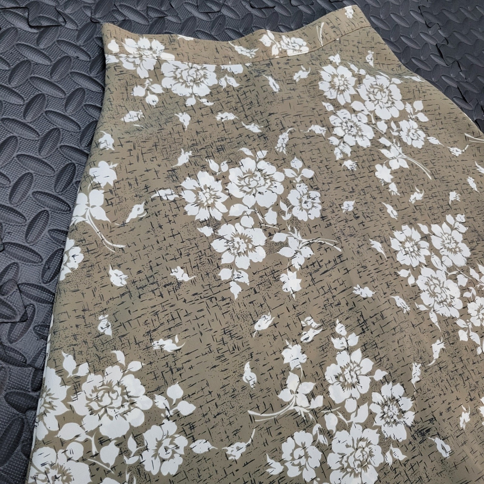 Vintage JAY JACOBS Floral Midi Skirt Beige Cottagecore A-Line Fairycore Boho