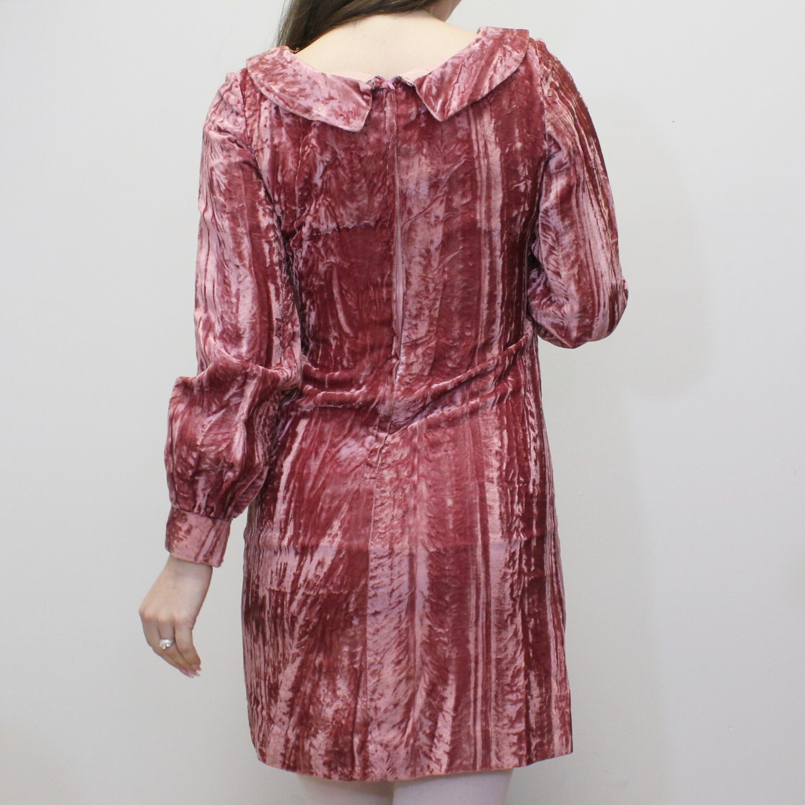 Vintage 60s Pink Crushed Velvet Mod Babydoll Mini Dress from Petites by Suzy
