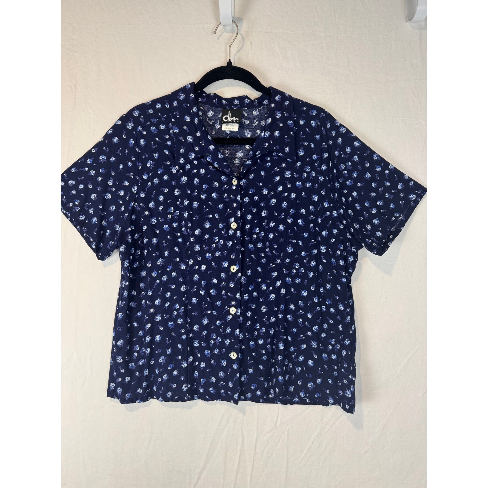 Vtg CHM Design Blue Floral Rayon 2 Piece Set Shirt Shorts LRG Summer Cottagecore