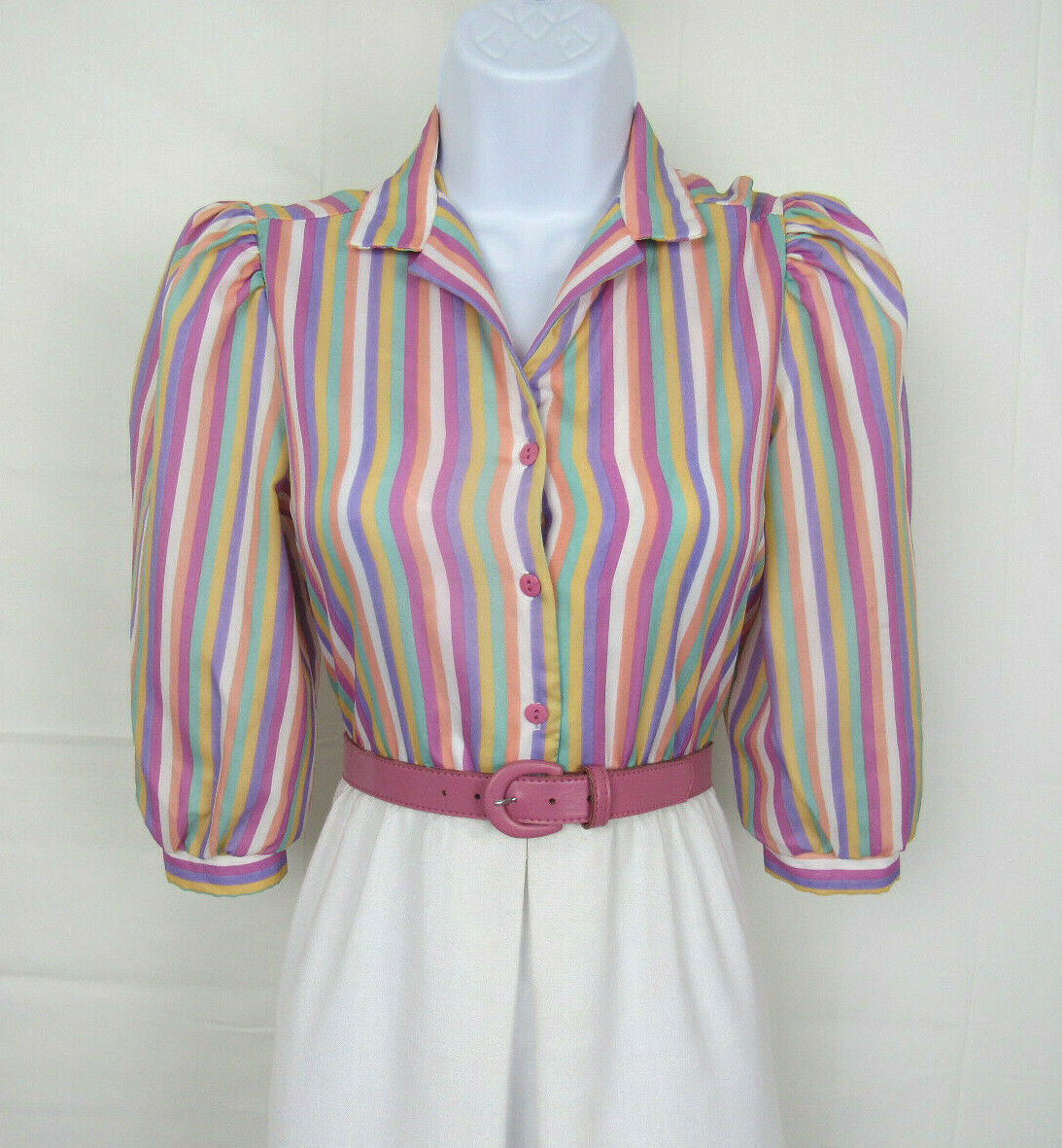 VTG 1960s 70s MOD TAURUS II SIZE 3-4 DRESS & BELT STRIPES COTTON POLY BLEND?