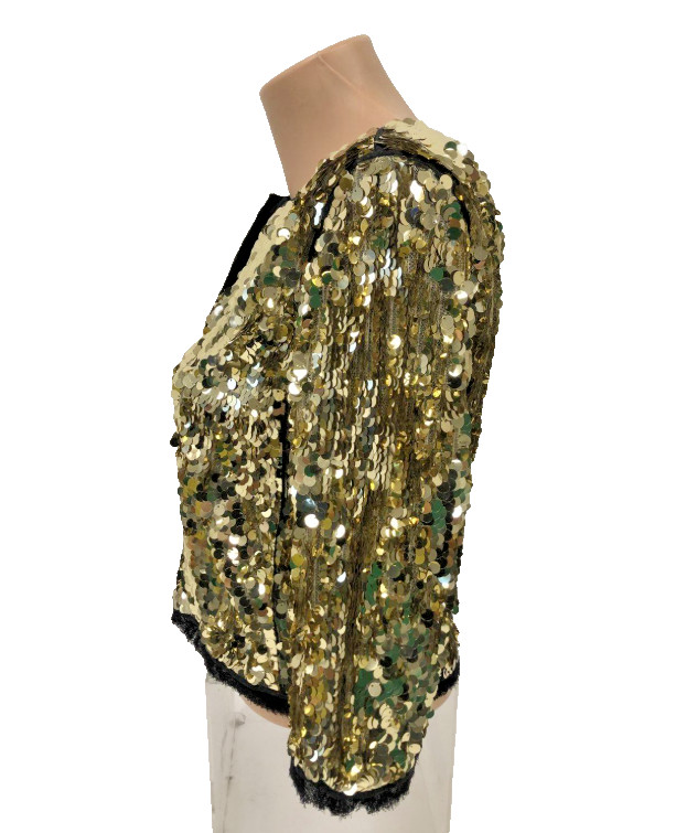 RARE 90s VTG D&G Dolce Gabbana Gold Sequin Jacket Black Trim Italy 40 COA Small