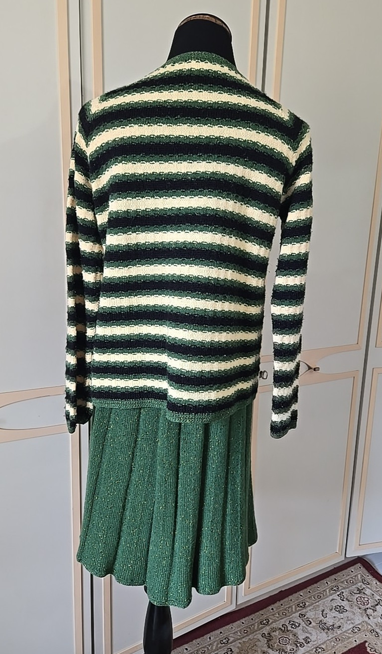 Vintage 60s Heavy Knit Set~ Sweater with Pleated Skirt in Geek Stripes, Midi ~ S