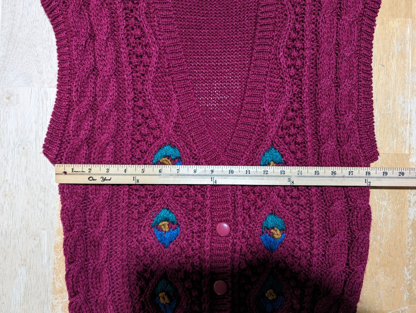 Weathervane hand knit Vintage Burgundy Blue Sleeveless Cardigan Size Large