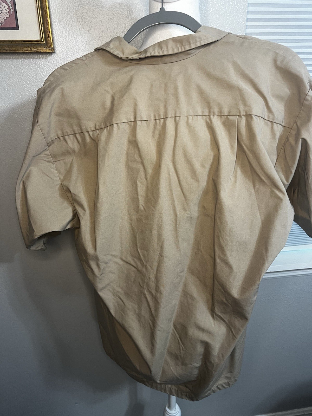 Vintage Christian Dior Work Shirt Button-Down Women’s Large Tan , Blue White red