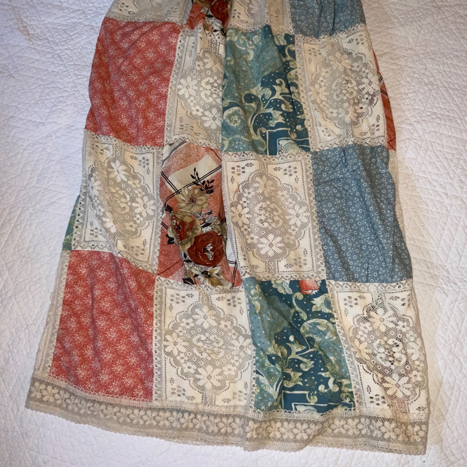 Vintage Womens Skirt size S 6 ? vintage 70s cotton patchwork long peach blue