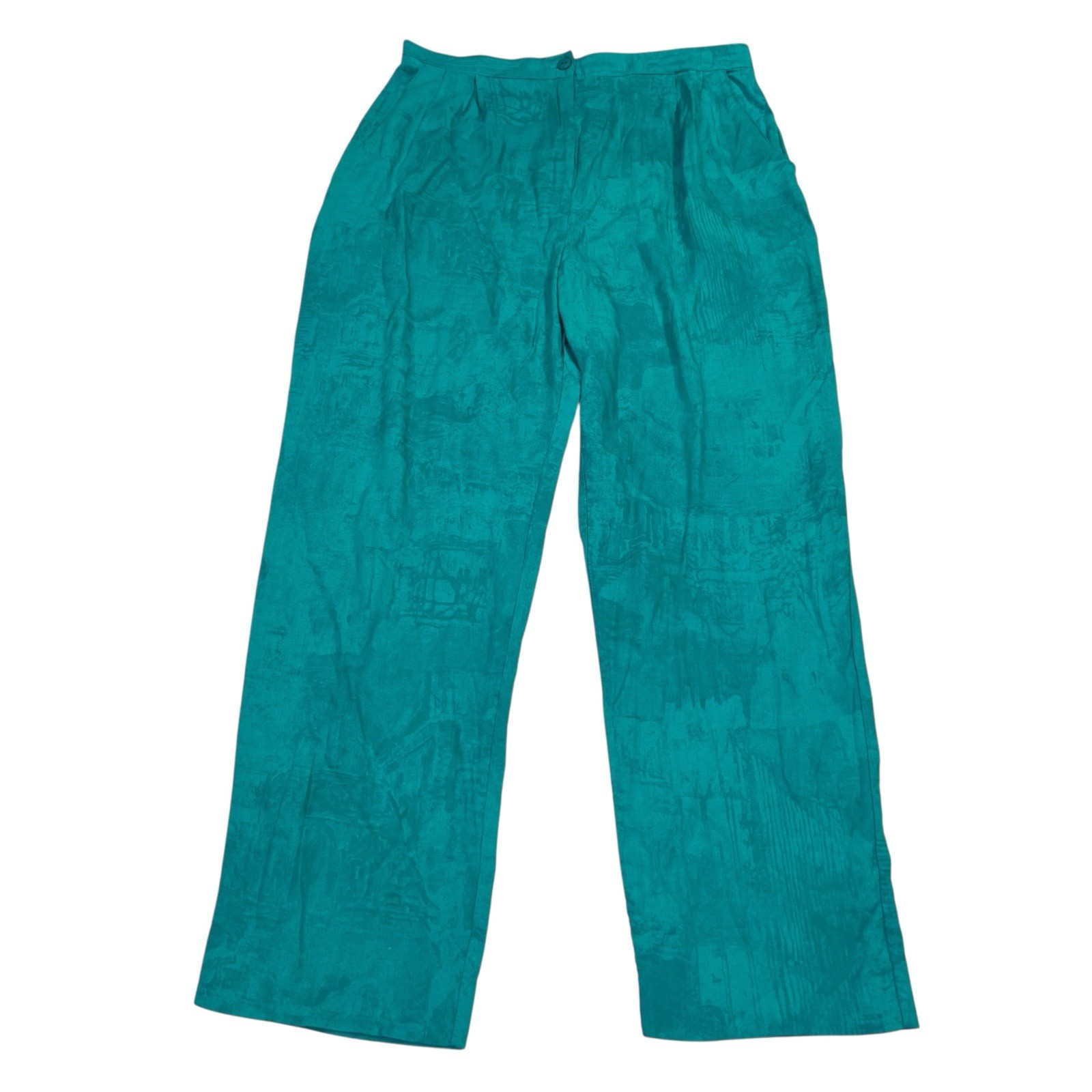 Vintage Pierre Lamonte Teal Rayon Wide Leg Pants Size M 29 Waist