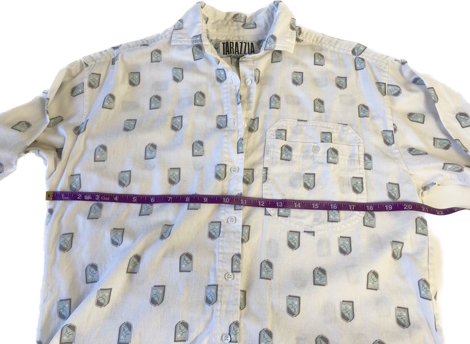Tarazzia Button Up Shirt Women’s Size M White Gray Pink Pattern Blouse Vintage