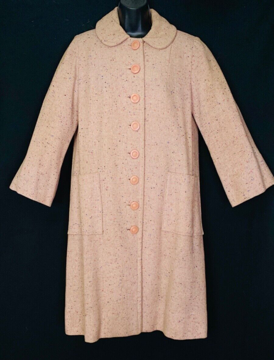 Vintage 1950s mauve wool jacket, long pink rainbow flecked swing coat pin up S