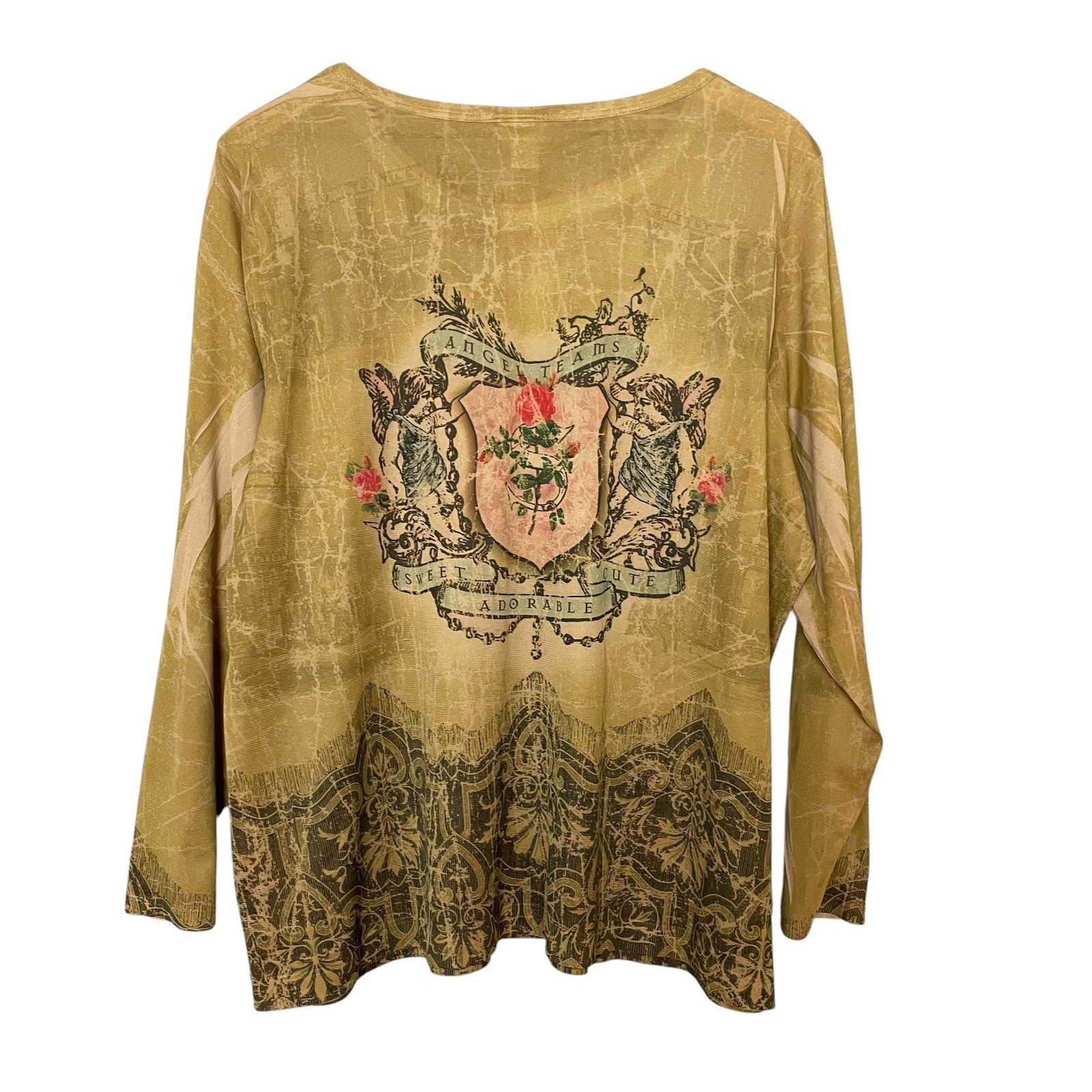 Venezia Angel Teams Shirt Long Sleeve Women Plus Size 22/24 Cherub Print Retro