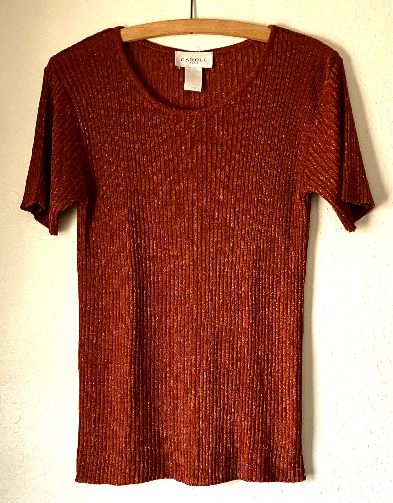 Vintage 90’s CAROLL Paris Metallic Rust Color TOP Short Sleeves, Size 2 or Large