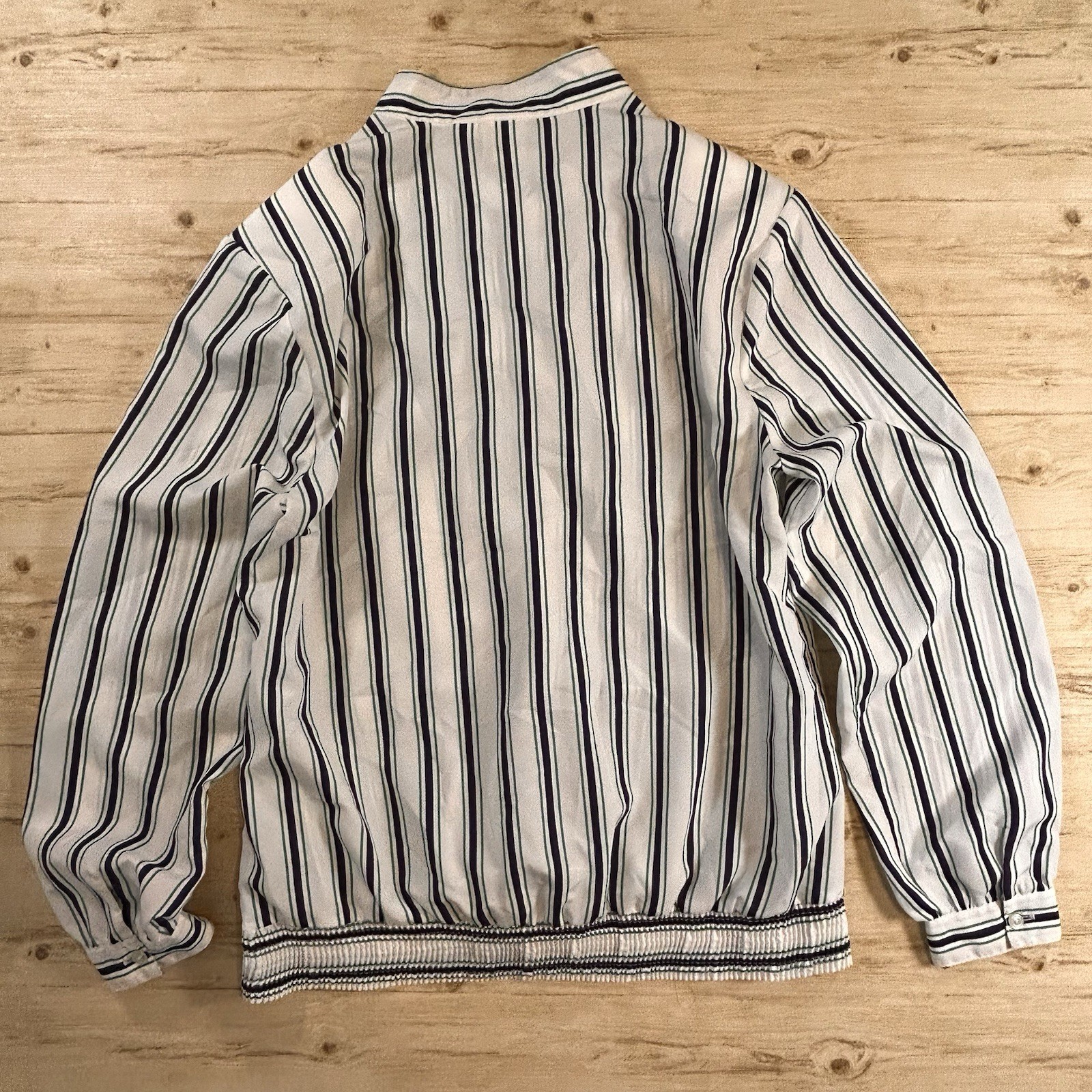 Vintage 80s Pykettes Women’s Striped Long Sleeve Blouse Made in Taiwan ROC