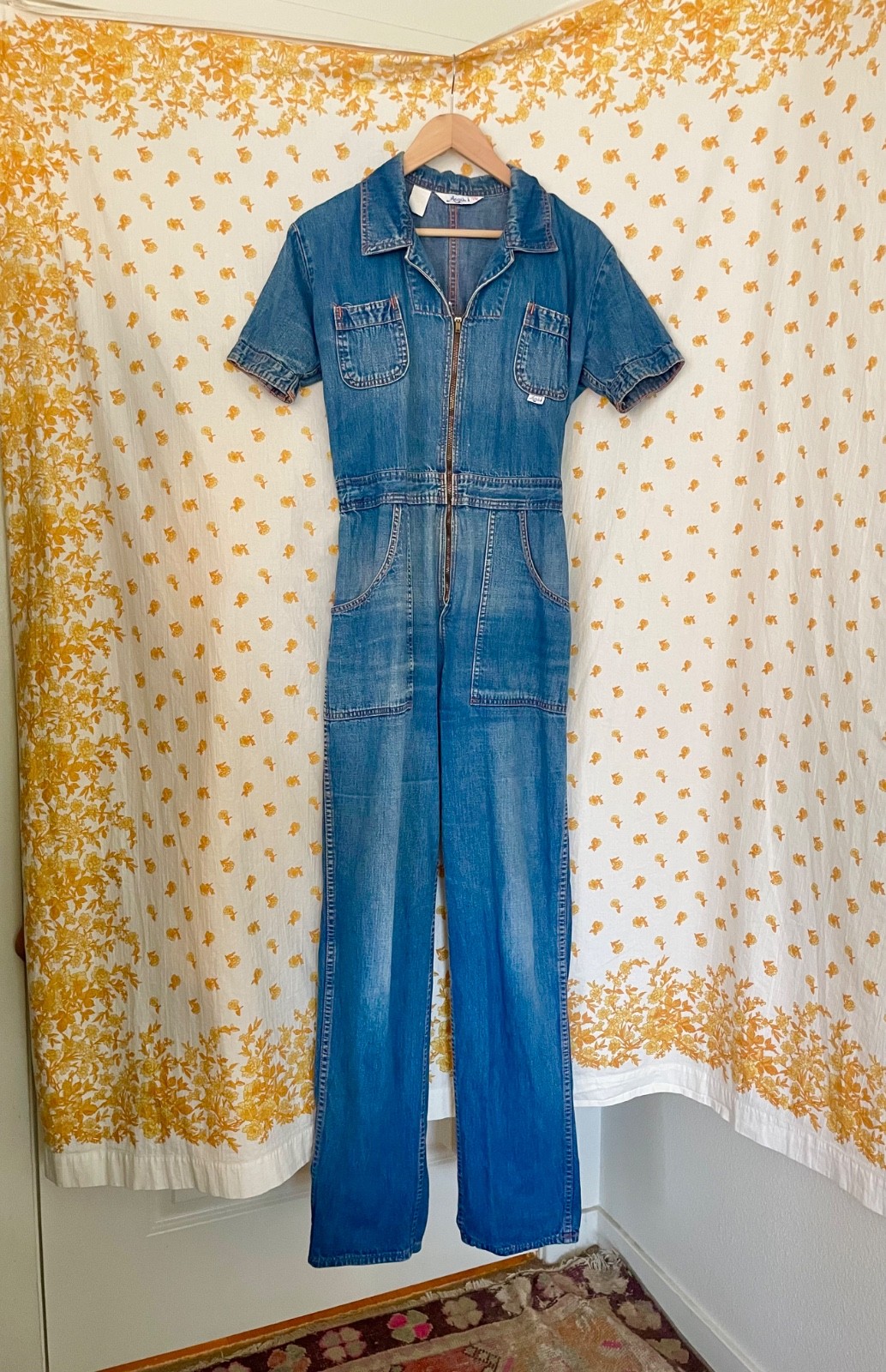 Vintage 70s Denim Jumpsuit March 1 Zip Front Utility Workwear USA Cotton 11 12