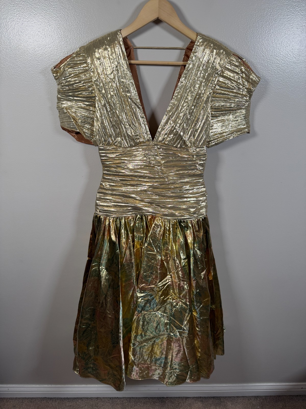 Vintage I. Magnin Gold Lame Dress Size 10 Glam Party Cocktail Metallic 80s