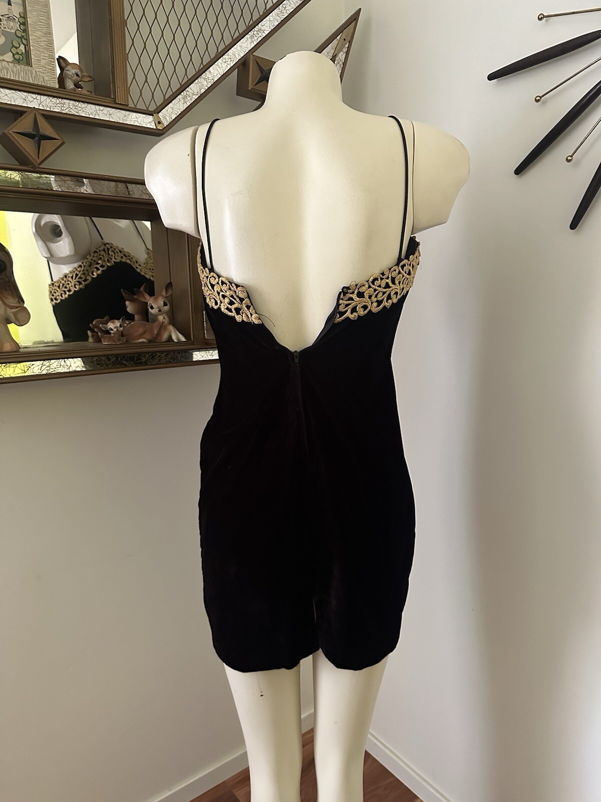 Vintage 90s LA Glo Mini Velvet Black Dress Sz 3/4