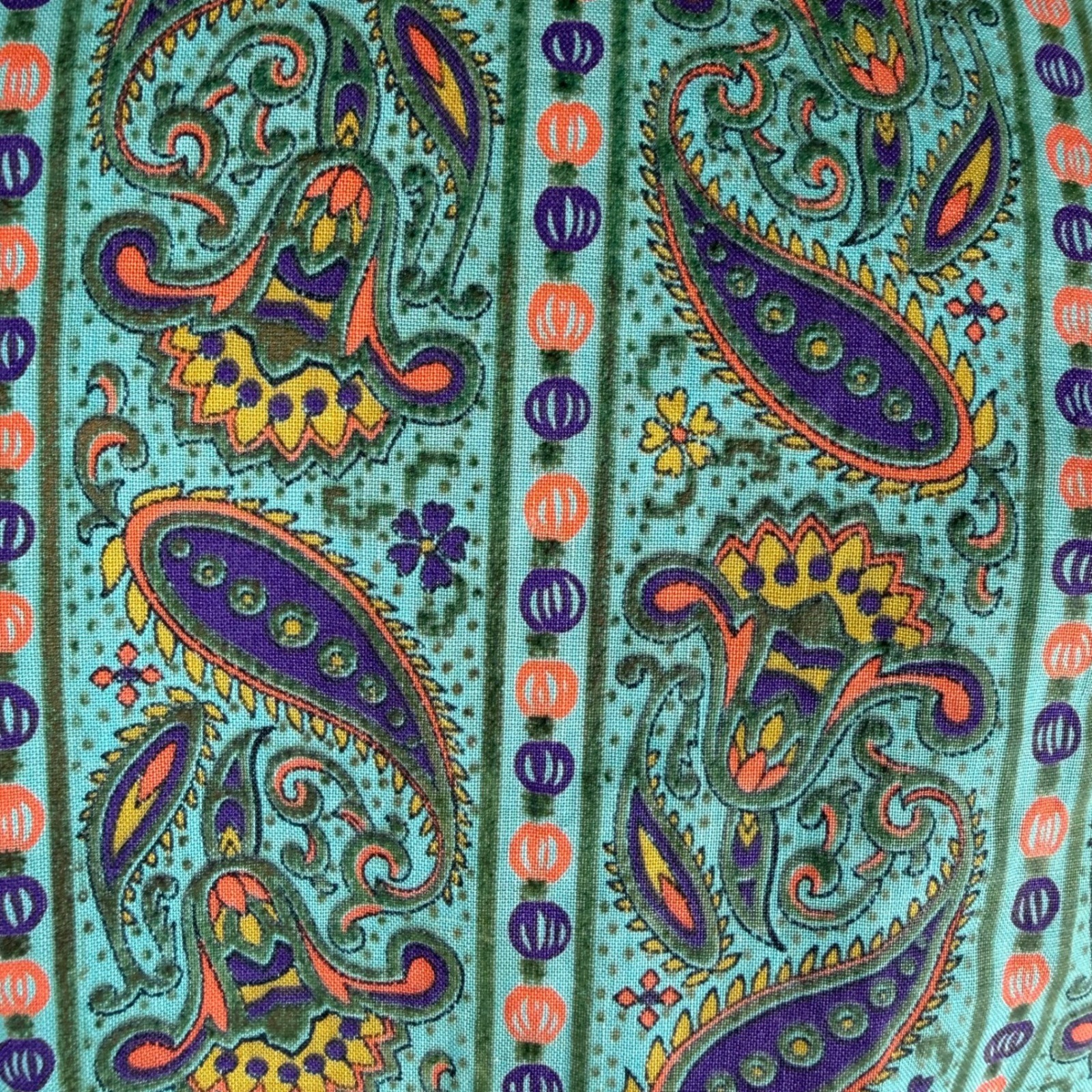 50s 60s Crop Top Teal Paisley 3/4 Sleeve Tie Hem Sz 32 DISTRESSED AS IS