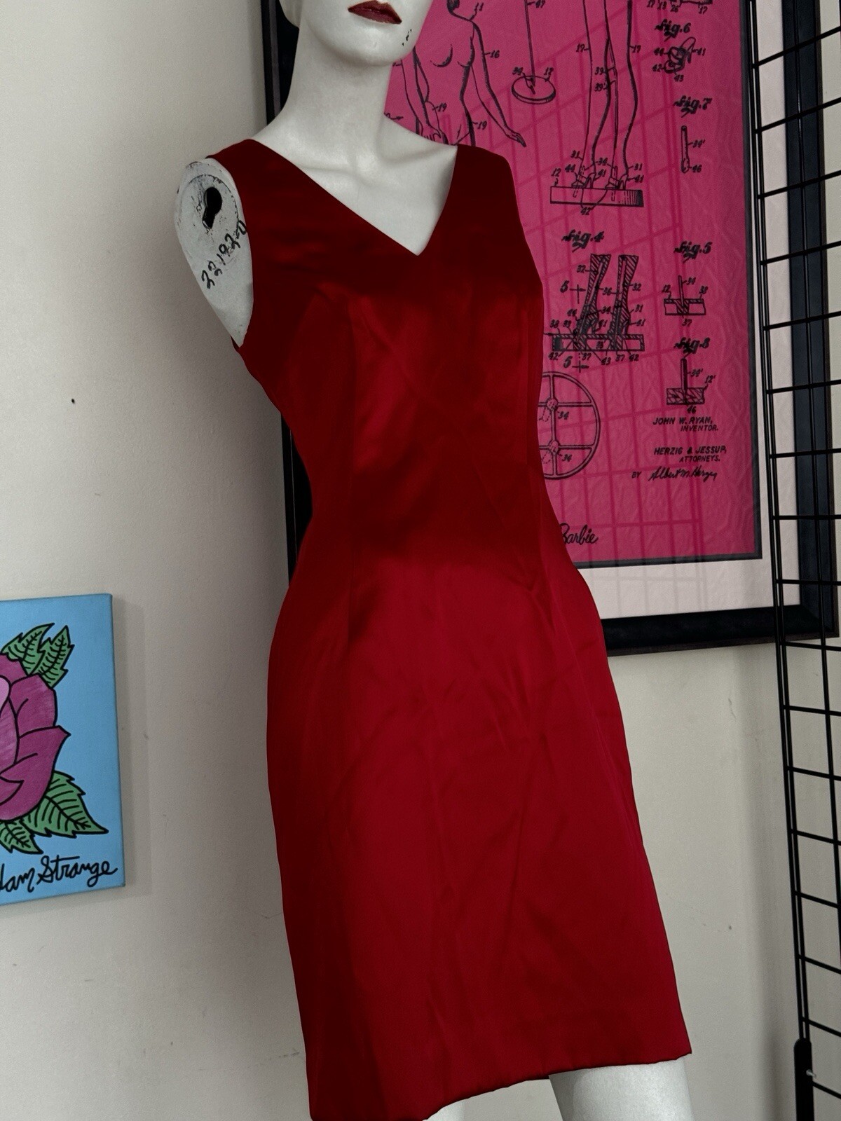 Vintage Nicole Miller 1990s-Red-Sleeveless-Evening Dress-minimalist-90s-Designer